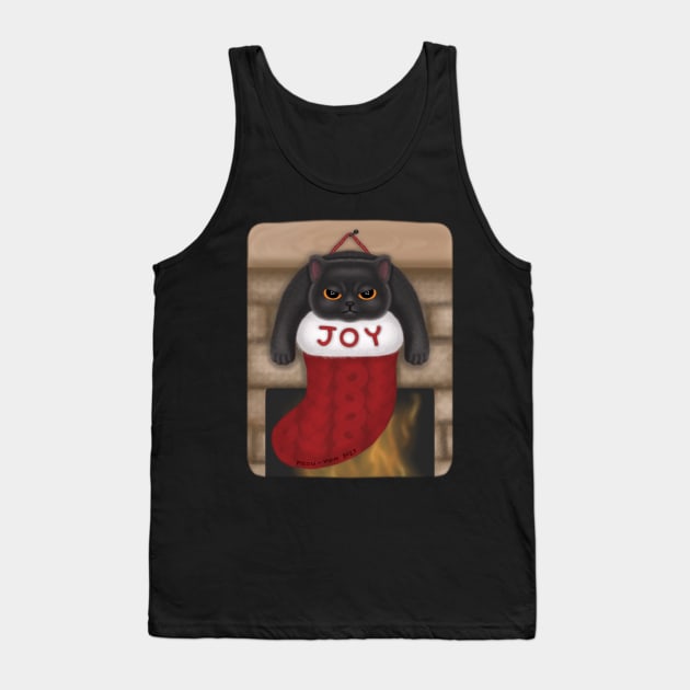 Grumpy Black Cat in Joy Christmas Stocking Tank Top by meow-mom